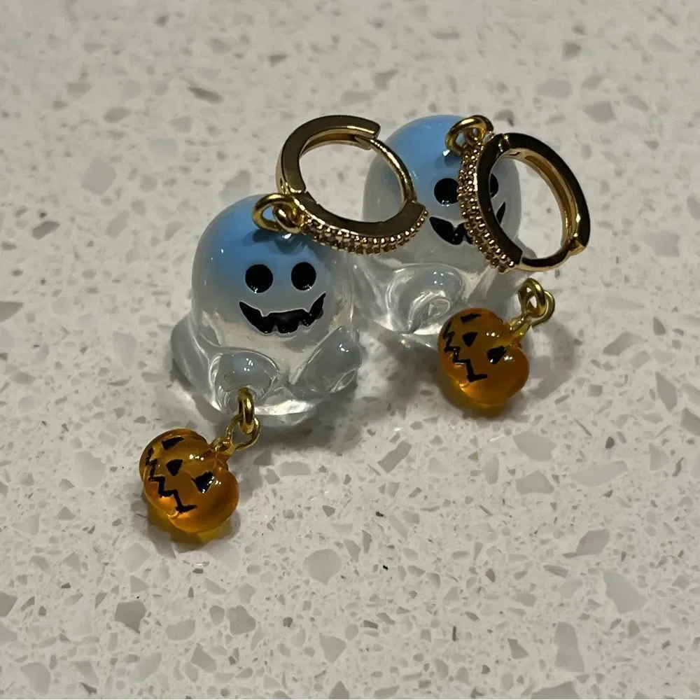 Ghost Pumpkin Earrings With Zirconia‎ Circle Halloween trick or treat